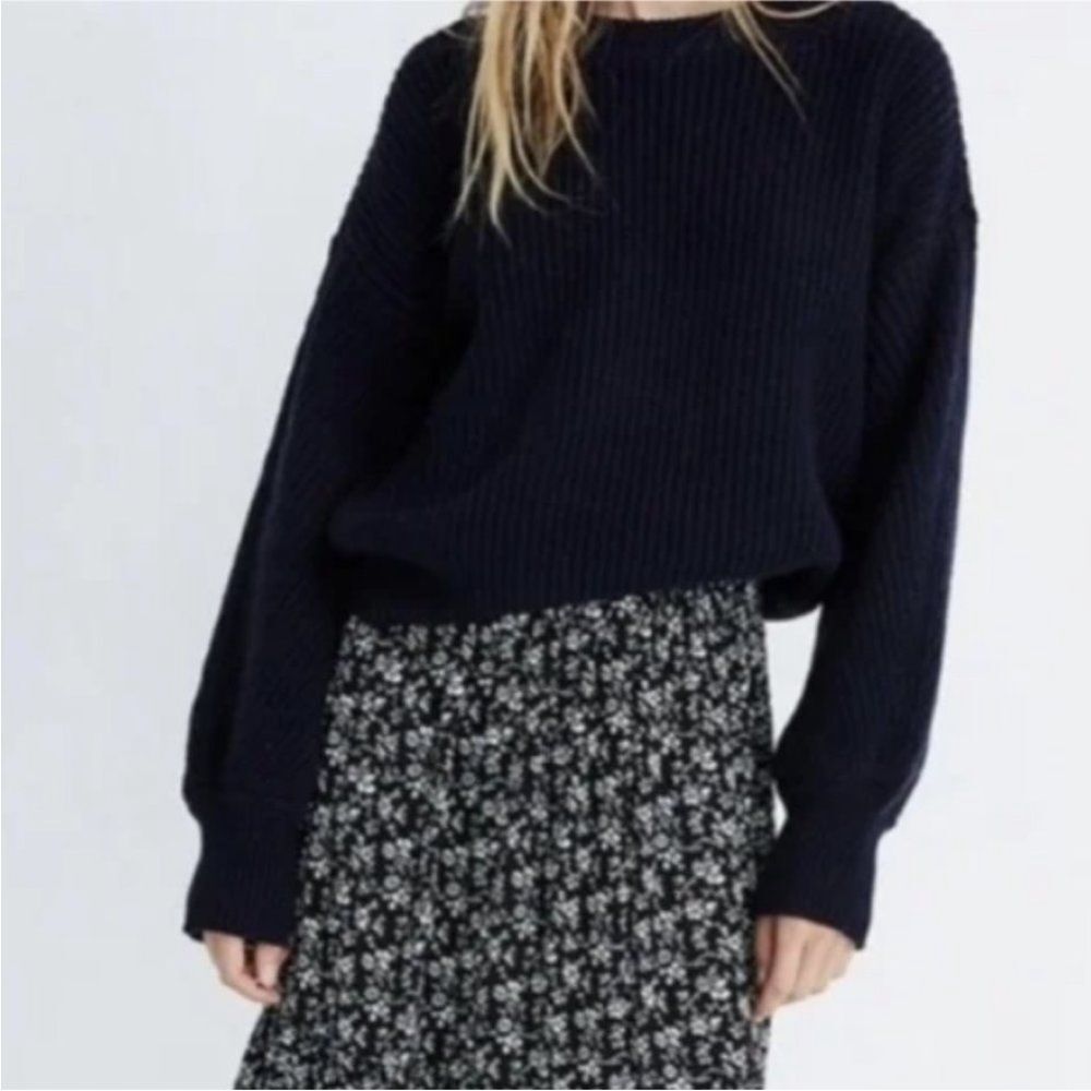MADEWELL Balloon Sleeve Pullover Crew Neck Chunky Knit Sweater Top XS